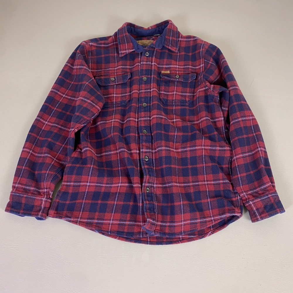 Orvis Flannel Shacket Shirt Jacket Men's Large Shirt Red Navy‎ Plaid Cotton